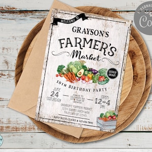 Farmers Market invitation, Farmers Market Birthday, Farmers Market Party, Farmers Market Designs, Farm Invite, Farm Party, Locally Grown