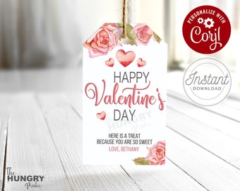 Editable Valentine Tags, Rose Tag, Valentine Day Tags, Valentine Gift Tags, Printable Valentine Gift Tags, Printable Valentines Tags, Tags