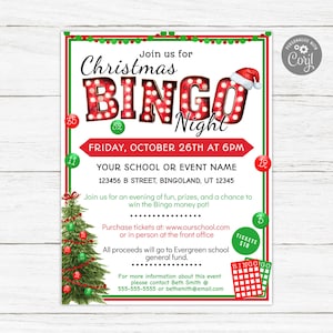 Christmas Bingo Flyer, Holiday Bingo Flyer, Bingo Night Flyer, Bingo Fundraiser, School Bingo Flyer, Fundraiser Flyer, PTO Flyers, Church