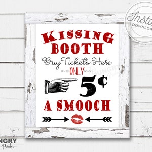 Kissing Booth Sign, Valentine's sign | Valentine's Day Decor | Printable Kissing Booth Wall Art, Valentine's Day Kissing Booth Party Sign