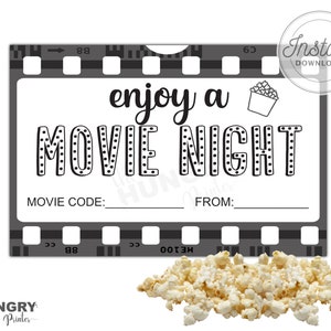 Movie Night Gift Tag, Movie Night Tag, Printable Movie Ticket, Movie ...
