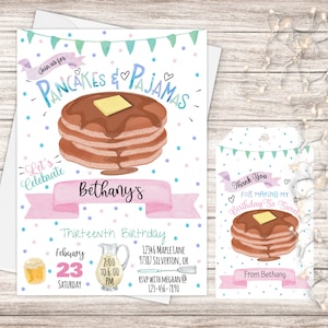 Pancakes And Pajamas Invitation, Sleepover Party, Pajama Party, Girls Slumber Party, Pancake Party Invite, Printable Birthday Invites