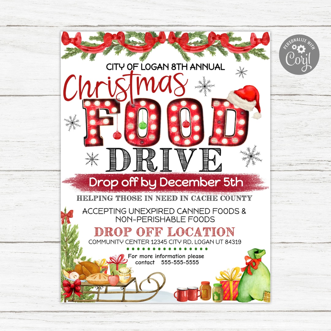 Holiday Food Drive Flyer, Christmas Festival Flyer, Editable Food Drive