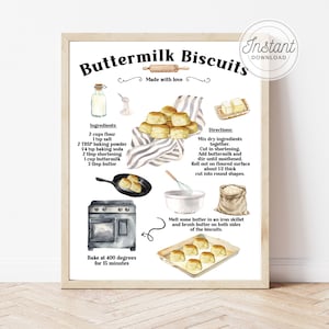 Galletas de suero de leche, Impresión de galletas, Receta ilustrada, Impresión de panadería, Impresión de recetas, Impresión de cocina, Decoración de cocina, Decoración de pared de granja, Comida