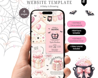 A Baby Is Brewing Halloween Baby Shower Website Invitation With RSVP | Blue Boy Spooky Invite | Editable Canva Template