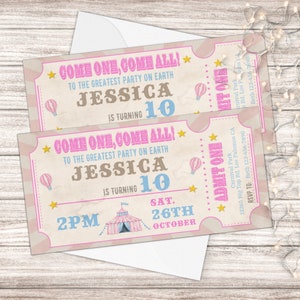 Carnival Birthday Invitation, Carnival Ticket Invitation, Circus Invitation, Circus Party, Pink Invite, Editable Invitation, BI012
