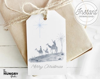 Three Wise Men, Christmas Nativity Tag Printable, Manger Scene Tag, Merry Christmas Tag, Christian Tag, Printable Christmas Tag, Holiday Tag