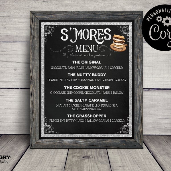 S'mores Menu, Editable Smores Menu, S'mores Bar Sign, S'mores Bar Wedding, Smore Bar Birthday Party, Smores Station, Smore Bar For Wedding