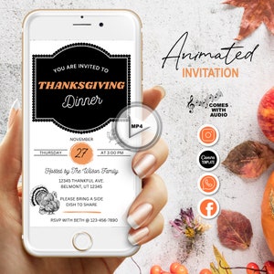 Animated Thanksgiving Invitation, Thanksgiving Video Invitation, Thanksgiving Dinner Invite, Thanksgiving Party Invite, Thanksgiving Party