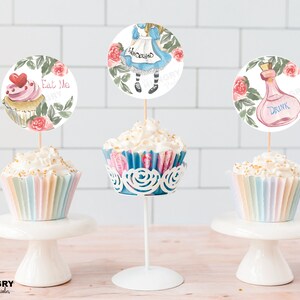 Wonderland Toppers, Tea Party Cupcake Toppers, Birthday Cupcake Toppers, Printable Cupcake Toppers, Cupcake Topper, Round Cupcake Toppers