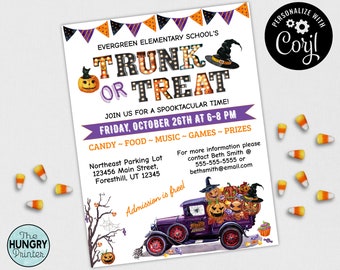 Trunk Or Treat Flyer, Trunk Or Treat Invite, Halloween Event Flyer, Harvest Festival Flyer, Church Fall Festival, Editable Trunk Or Treat