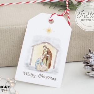 Nativity Tag, Christmas Nativity Tag Printable, Manger Scene Gift Tag, Baby Jesus In Manger, Merry Christmas Tag, Printable Christmas Tags