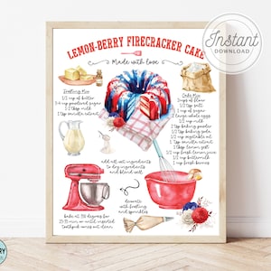 Recette du 4 juillet, Impressions du 4 juillet, Recette rouge blanc et bleu, Recette illustrée, Décalcomanies de gâteau, Recette de gâteau, Panneau pour gâteau, Impression de recette