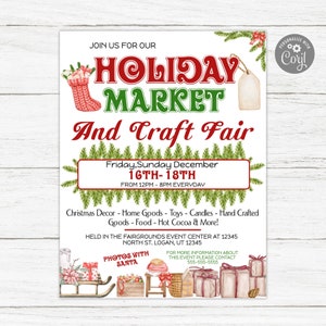 Holiday Market Flyer, Craft Fair Flyer, Vendor Flyer, Christmas Party Flyer, Editable Christmas Flyer, Charity Flyer, Church Flyer, Event