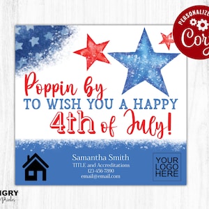 4th Of July Pop By, Pop By Tags Summer, Pop By Tags Realtors , Printable pop by, Printable Real Estate, Real Estate Marketing, Thank You Tag