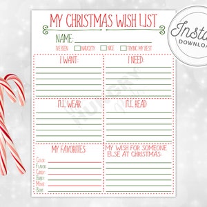 Druckbare Weihnachtswunschliste, meine Weihnachtswunschliste, sofortiger Download, Weihnachten, Kinderwunschliste