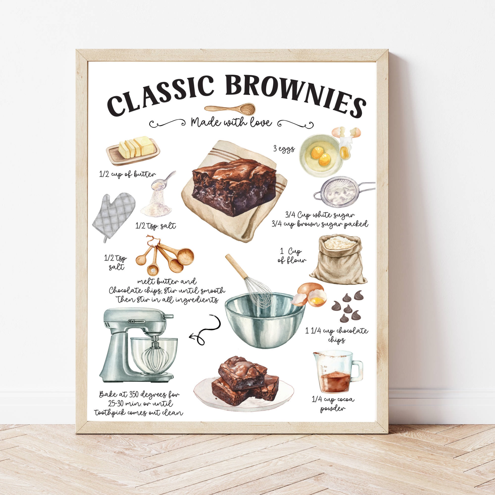 brownie-recipe-brownie-printable-brownie-sign-illustrated-recipe-bakery-print-recipe-print-kitchen-brownie-birthday-dessert-print-etsy