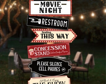 Movie Night Directional Sign Printable (Digital Download)