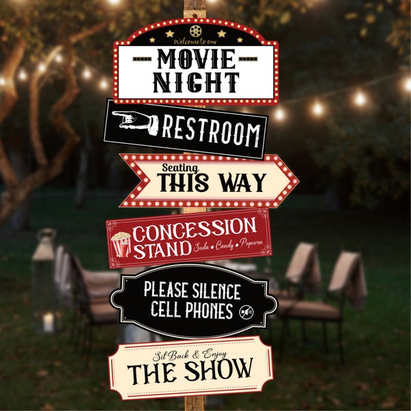 Movie Night Party Directional Sign, Movie Night Sign, Home Cinema Sign, Movie Birthday Party, Movie Party decoration, Directional Signs