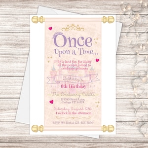 Princess Scroll Invitation, Printabe Princess Invitation, Gold And Pink Invitation, Princess Party, Royal Invitation, Once Upon A Time