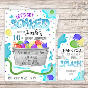 Let&#39;s Get Soaked Invitation, Water Balloon Invitation, Pool Party Invite, Water Splash Party, Summer Birthday Invite, Water Fight Invitation