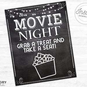 Movie Night sign, Movie Night, Popcorn Sign, Movie Night Party, Movie Night Decor, Movie Night Printable, Outdoor Movie Night, Movie Sign