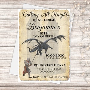 Dragon Invitation, Knight Birthday Invitation Dragon Birthday Invitation, Dragon Invite, Dragon Party, Castle, Editable Invitation, BI011