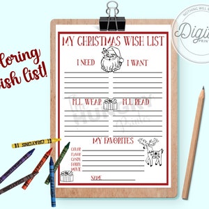 Afdrukbare kerstlijst, kerstkleurplaten, afdrukbare verlanglijst, verlanglijst, kerstwensen, kerstwensen, afdrukbare wensenlijst