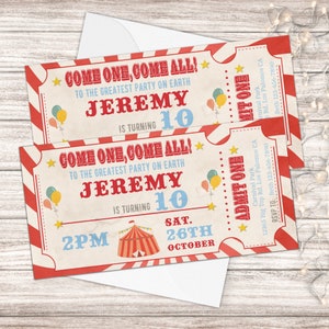 Carnival Invitation, Carnival Ticket Birthday Invitation, Carnival Ticket Invitation, Circus Invitation, Circus Party, Red Invite, BI014