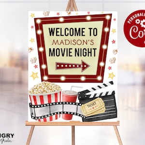 Movie Welcome Sign, Movie Night sign, Movie Night Birthday Party, Wedding Movie Signs, Backyard Movie Night, Movie Night Printable, EDITABLE