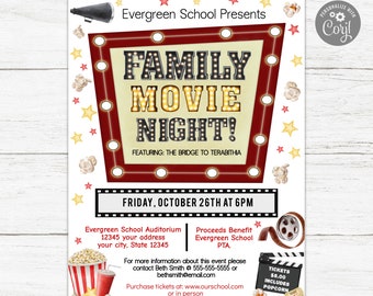 Family Movie Night Flyer, Movie Flyer, Movie Night Flyer, Cinema Invitation, Church Flyer, Benefit Flyer, Fundraiser Flyer, PTO Flyer, Movie