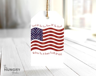 4th Of July Tags, Land Of The Free, Gift Tag, Printable 4th of July Tag, 4th Of July Party Favor, Patriotic Gift Tag, Flag Tag, BBQ Tags