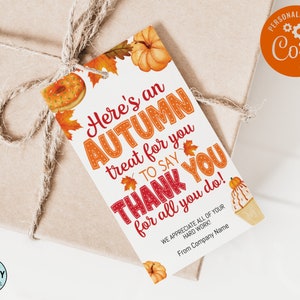 Fall Treat Tags, Fall Appreciation Tags, Autumn Thank You Tags, Fall Gift Ideas, Fall Favor Tags, Staff, Employee, Teacher Thank You, Fall