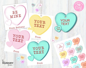 Valentine Candy Hearts Tag, Editable Valentine, Cookie Tag, Conversation Heart Valentine, Classroom Valentines, Valentine Favor Tags, Hearts