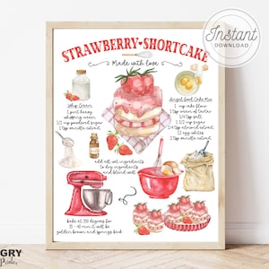 Strawberry Shortcake Recipe, Strawberry Shotcake Print, Strawberry Shortcake Dessert, Strawberry Transfer, Cooking Prints, Recipe Print
