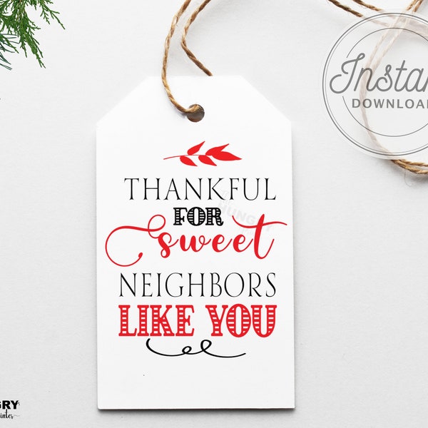 Thank You Tags, Christmas Neighbor Gift Tag, Thankful For Neighbors, Printable Christmas Tags, Christmas Treat Tags, Holiday Gift Tag