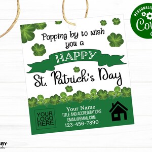 St Patrick's Day Pop By, St. Patrick's Day Pop By Real Estate, Pop By Tags Realtors, Printable pop by, Real Estate Marketing, Pop by tags