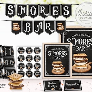 S&#39;mores Bar Kit, S&#39;mores Bar Sign, S&#39;mores Bar Wedding, Smore Bar Birthday Party, Smores Label, Smores Kit, Smores Station, Smores Sign