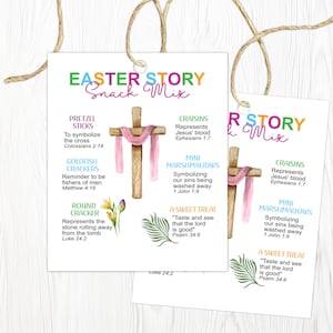 Mezcla de bocadillos para la historia de Pascua, etiquetas para regalos de Pascua, Semana Santa, mezcla de bocadillos de Pascua, etiqueta de Pascua cristiana, etiqueta de Pascua religiosa, Pascua de resurrección