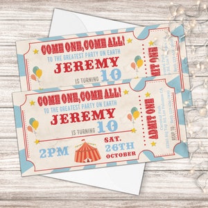 Carnival Invitation, Carnival Ticket Birthday Invitation, Carnival Ticket Invitation, Circus Invitation, Circus Party, Blue Invite, BI013