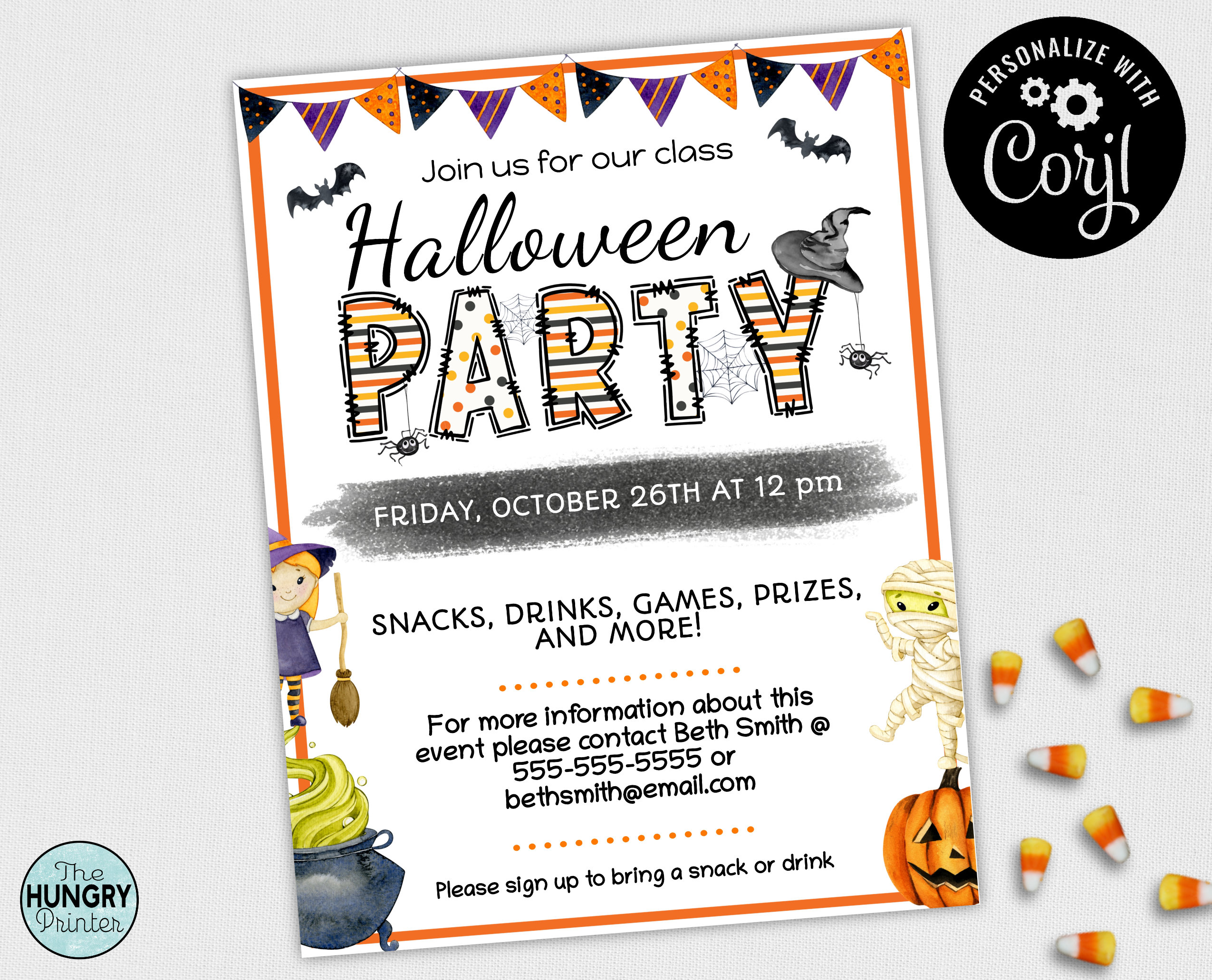 Halloween Party Flyer Classroom Halloween Party School Class Etsy
