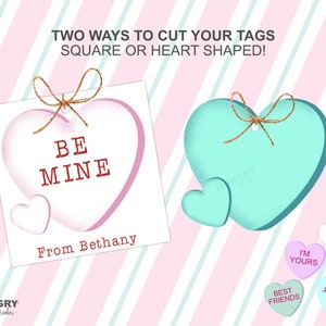 Valentine Candy Hearts Tag, Editable Valentine, Cookie Tag, Conversation Heart Valentine, Classroom Valentines, Valentine Favor Tags, Hearts image 2