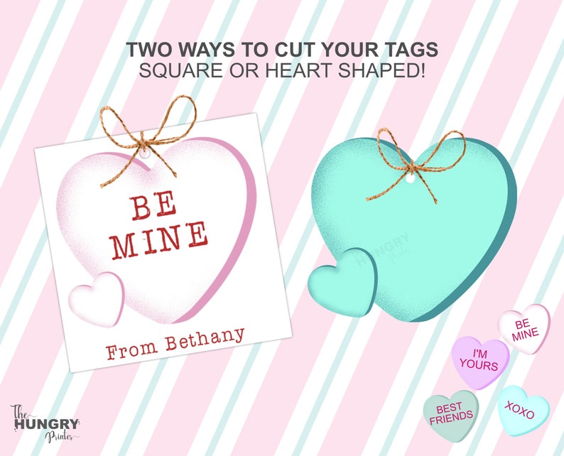 Valentine Candy Hearts Tag, Editable Valentine, Cookie Tag, Conversation Heart Valentine, Classroom Valentines, Valentine Favor Tags, Hearts image 2