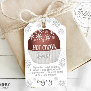 Hot Chocolate Bomb Tag Printable, Printable Hot Cocoa Bomb Tags, Hot Chocolate Bomb Instructions, Hot Cocoa Bomb Tags, Hot Cocoa Bomb Label