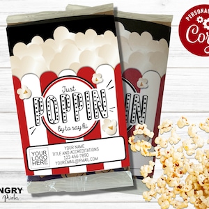 Popcorn Pop By, Popcorn Labels, Popcorn Marketing Template, Popcorn Appreciation Tag, Popcorn Marketing Ideas, Microwave Popcorn Label