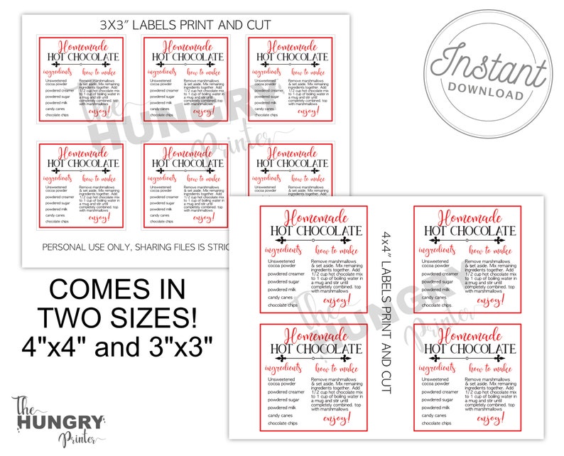 Printable Hot Chocolate Label Hot Chocolate Mix Labelshot - Etsy