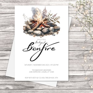 Backyard Bonfire Invitation, Bonfire Birthday Invite, S&#39;mores Party Invite, Backyard Party Invitation, Bonfire Party Invitation
