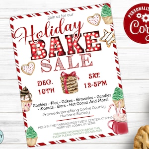 Holiday Bake Sale Flyer, Bake Sale Flyer, Christmas Bake Off, School Bake Sale, Bake Sale Fundraiser, Church Bake Sale, Baked Goods Sale