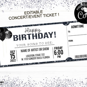Printable Concert Ticket, Editable Concert Ticket, Birthday Concert Ticket, Concert Ticket, Printable Tickets, Event Ticket, Ticket