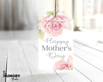 Etiquetas de regalo para el Día de la Madre con rosas rosadas (PDF imprimible)